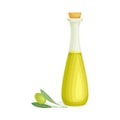 Golden Olive Oil Poured in Glass Corked Bottle or Jar Vector Illustration Royalty Free Stock Photo