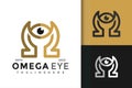 Golden Omega Eye Logo Design Vector Template