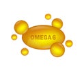 Golden omega 6 on white background. Vector design. Logo design. Logo fish. Isolated vector sign symbol