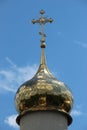 Golden onion dome on top of the belfry at the Presentation of the Child Jesus church in Tiraspol, Transnistria, Moldova
