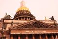 Golden onions of Saint Isaak& x27;s cathedral. Sepia tone photo.