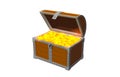 Golden open chest 3d object, vintage icon isolated white background. Vector