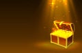 Golden open chest 3d object, vintage icon isolated white background. Vector