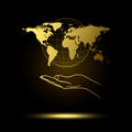 Golden Open Palm with World Map