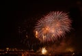 Golden orange amazing fireworks isolated in dark background close up with the place for text, , Malta Royalty Free Stock Photo