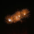 Golden orange amazing fireworks isolated in dark background close up with the place for text, Malta fireworks festival, 4 of July Royalty Free Stock Photo