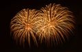Golden orange amazing fireworks isolated in dark background close up with the place for text, Malta fireworks festival, 4 of July, Royalty Free Stock Photo