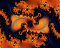 Golden orange blue bright shapes, baroque fantasy fractal, abstract flowery spiral shapes, background Royalty Free Stock Photo