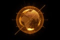 Golden, orange hologram of the planet earth made of dots isolated on a black background. Globalization, network, fast internet. Royalty Free Stock Photo