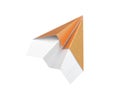 Golden origami paper plane on white