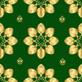 Golden ornament pattern on green background