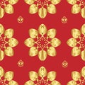Golden ornament pattern on red background