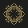 Golden ornament shape. Dark luxury backdrop. Abstract mandala emblem. Vector decorative element. Royalty Free Stock Photo