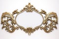 Golden ornamental frame in royal or empire style. Retro golden frame with vintage ornament. Generative AI.