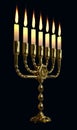 goldish decorative menorah flaming isolated. design object 3D illustration Royalty Free Stock Photo