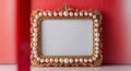 Golden Ornate Frame with Pearls on Red Background. Royalty Free Stock Photo
