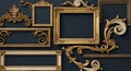 Golden ornate frames on dark blue wall Royalty Free Stock Photo