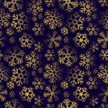 Golden ornate gradient snowflakes on dark purple background, christmas holidays decor for printing, fabric, wallpaper Royalty Free Stock Photo