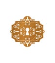 Golden ornate lock escutcheon with intricate design. Luxury detailed keyhole plate vector illustration