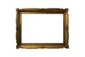 Golden Ornate Picture Frame Isolated On White Background. Antique and Vintage Objects