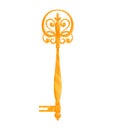 Golden ornate skeleton key with intricate design and vintage style. Antique golden key, ornamental and elegant vector Royalty Free Stock Photo