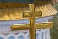 Golden orthodox cross on dome of church Royalty Free Stock Photo