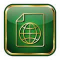 Golden Globe Icon on Green Square Button with Rounded Corners and White Background world Royalty Free Stock Photo