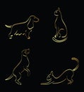 Golden outline set of dogs, spaniel, labrador, cats