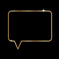Golden outline speech bubble. Black background Vector. Glossy frame chat element. Communication icon symbol. Royalty Free Stock Photo
