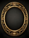 golden oval vintage frame isolated on black background with clipping paths. Gold frame on a wooden background. Gold oval frame on Royalty Free Stock Photo