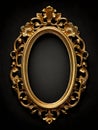 golden oval vintage frame isolated on black background with clipping paths. Gold frame on a wooden background. Gold oval frame on Royalty Free Stock Photo