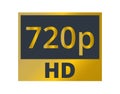 Golden 720p HD resolution symbol. Concept of resolutions and media. Royalty Free Stock Photo