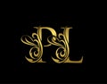 Golden P, L and PL Luxury Letter Logo Icon. Graceful royal style. Luxury alphabet arts logo