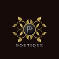 Golden P Letter Luxury Frame Boutique Initial Logo Icon, Elegance logo letter design template Royalty Free Stock Photo