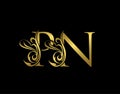 Golden P, N and PN Luxury Letter Logo Icon. Graceful royal style. Luxury alphabet arts logo