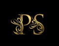 Golden P, S and PS Luxury Letter Logo Icon. Graceful royal style. Luxury alphabet arts logo