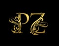 Golden P, Z and PZ Luxury Letter Logo Icon. Graceful royal style. Luxury alphabet arts logo