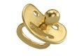 Golden pacifier on white background 3D illustration.