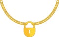 Golden padlock on a chain. Symbol of security and private property.