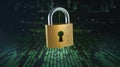 Golden Padlock with Circuit Board Pattern on Digital Data Background security technology Royalty Free Stock Photo