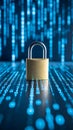Golden padlock on digital data stream background representing cybersecurity. Royalty Free Stock Photo