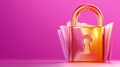 Golden padlock in front of documents on a pink background Royalty Free Stock Photo
