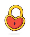 Golden padlock in heart shape. Valentine\'s Day symbol. Vector illustration