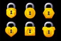 Golden padlock icons. Vector padlocks.