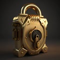 Golden padlock isolated on black background. 3d render illustration.