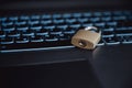 Golden padlock lying on a laptop computer keyboard Royalty Free Stock Photo