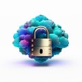 A golden padlock securing a vibrant colorful cloud symbolizing cloud security and data protection Royalty Free Stock Photo
