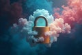 Padlock Security with Clouds Concept for Data Protection Royalty Free Stock Photo