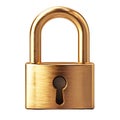 A close up view of a shiny gold padlock with a keyhole on a white isolated background image render Royalty Free Stock Photo