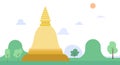 Golden pagoda and nature landscape vector illustration.Thailand pagoda flat